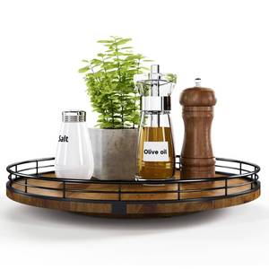 lot 587 image: Farmhouse Oak 13 Lazy Susan Turntable Organizer for Cabinet, Round Wooden Lazy Susan Organization and Storage for Dining Table, Pantry, Kitchen, Countertop, Cupboard,Home Decor, Walnut Wood - Retail $27