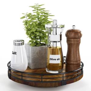 lot 588 image: Farmhouse Oak 9 Lazy Susan Turntable Organizer for Cabinet, Round Wooden Lazy Susan Organization and Storage for Dining Table, Pantry, Kitchen, Countertop, Cupboard,Home Decor, Walnut Wood - Retail $17