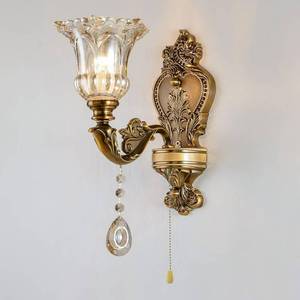 lot 591 image: Aeyee Vintage Wall Sconce, Antique Brass Wall Light with Pull Chain OnOff Switch, Crystal Floral Bedside Wall Lamp for Entrance, Bedroom, Hallway - Retail $70