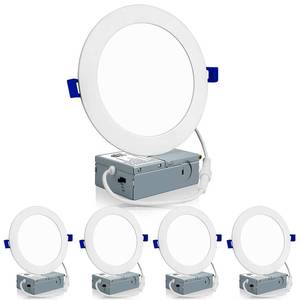lot 594 image: Meconard 4 Pack 6 Inch Ultra-Thin LED Recessed Ceiling Light, 3000K4000K5000K Selectable, Dimmable 12W110W, 1050LM, IC Rated Can-Killer Downlights with Junction Box, ETL and Energy Star Listed - Retail $29