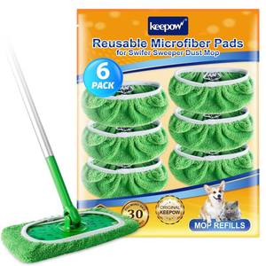 lot 604 image: KEEPOW Reusable Wet Pads Refills Compatible with Swiffer Sweeper Mop, Dry Sweeping Cloths, Microfiber Wet Mopping Cloths for Hardwood Floor Cleaning, 6 Pack (Mop is Not Included) - Retail $6