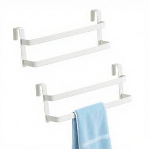 lot 610 image: CHIKESI Double Layer Over Cabinet Towel Bar Holder, 2-Pack Stainless Steel Towel Bar for Hanging 2 Towels, Over The Door Towel Rack for Kitchen and Bathroom, Space-Saving Towel Hanger (White) - Retail $8