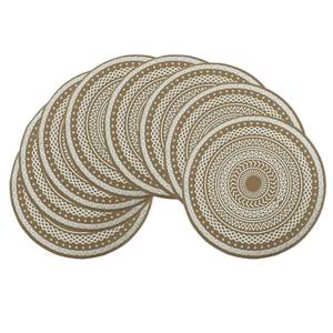 lot 611 image: olofable Round Placemats Set - 15 Inch Diameter, Heat-Resistant & Waterproof with Drum Flower Print on Coffee Background for KitchenDining Tables (White, 15 inches Set of 8) - Retail $20