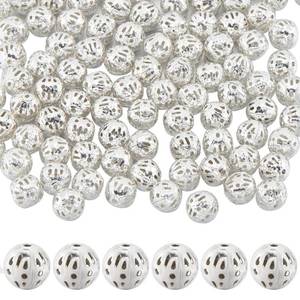 lot 616 image: SUNNYCLUE 1 Box 120Pcs Silver Round Hollow Bead Brass Filigree Beads Bulk Metal European Vintage Tibetan Antique Loose Spacer Ball Small Beads for Jewelry Making DIY Necklace Bracelet Crafts Women - Retail $6
