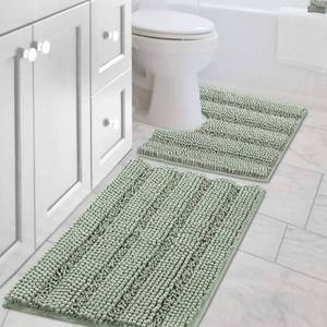 lot 617 image: H.VERSAILTEX Bathroom Rugs Bath Rug Set 2 Piece Bathroom Contour Rug Toilet Mat Sets Non Slip Contour Bath Rug Ultra Thick Water Absorbent Striped Bath Mats Washable(20 x 32 Plus 20 x 20 U, Sage) - Retail $27