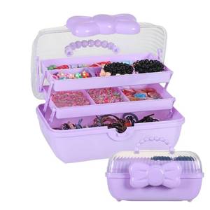 lot 632 image: CRACKED PLASTIC Huniupore Hair Accessories Organizer for Girls Headbands, Clips, Ties Baby Girl Supplies, Lockable Three-layer Folding Craft Organizers and Storage Plastic Jewelry Box,10.8  5.9  5.7in (Purple) - Retail $19