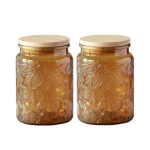 lot 640 image: ANSQU Set of 2 Vintage Glass Kitchen Storage Jars, 23.7 FL OZ Gass Jar with Airtight Lid, Vintage Mason Jars for Home Kitchen Coffee Tea Sugar Cookie Candy Jars (Yellow, 2 Pack) - Retail $24