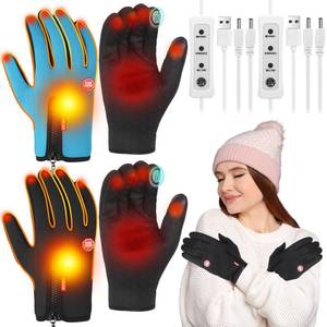 lot 655 image: Skicuff 2 Pairs Heated Gloves USB Electric Touchscreen Heated Glove Liners Unisex Washable Winter Hand Protectors with 3 Temperature Adjustment for Indoor Home(Black, Sky Blue,Wide,Zipper Style) - Retail $30