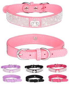 lot 663 image: Bling Dog Collar for Small Medium Dogs, Crown Rhinestone Dog Collars for Girl and boy Dog, Diamond Puppy Collars, Adjustable Leather Suede SOFE Cat Collar (S(10.6-1327CM-33CM), Pink) - Retail $7