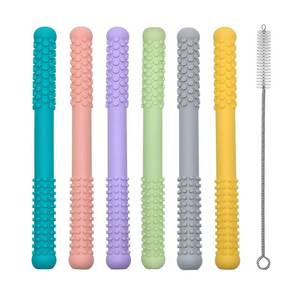 lot 664 image: Hollow Teething Tubes Toys for Babies Girls Boys, 5 Pack Silicone Baby Teether Toy Tube for Infants with Nursing Biting Chewing, Chew Straws for Toddlers 6-12 Months (Style B) - Retail $8