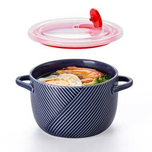 lot 670 image: Adewnest Ceramic Soup Bowl with Lid & Handle 32 oz Large Kitchen Container for French Onion Meal Prep Cereal Ramen Oatmeal Dorm Living Single Serve Dinner Work Lunch Food Storage - Navy 1 PCS - Retail $18