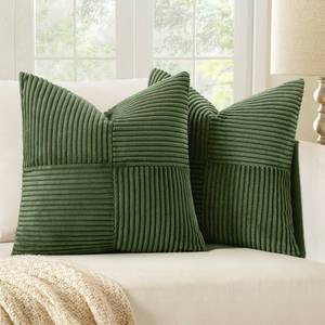 lot 679 image: MIULEE Moss Green Decorative Euro Sham Pillow Covers 24x24 Inch for Bed Couch Sofa Spring Decor Pack of 2 Boho Farmhouse Throw Pillows Soft Cross Corduroy Patchwork Textured Cushion Cases - Retail $30