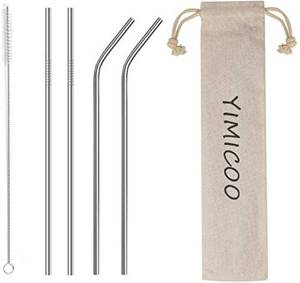 lot 684 image: 4PCS Reusable Metal Straws,8.5 Stainless Steel Straws with Case -Cleaning Brush for 20 Oz for Tumblers (Silver) - Retail $4
