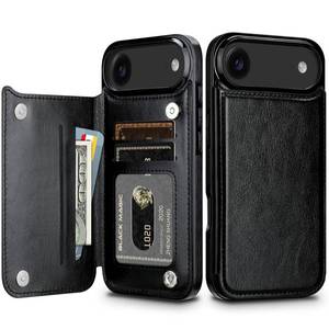 lot 688 image: HianDier for iPhone 17 Air Case Wallet with Card Holder PU Leather for iPhone 17 Air Phone Case with Double Magnetic Closure Women Men Shockproof Protective Flip Protective Cover-Black - Retail $13