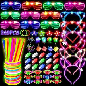 lot 690 image: MIBOTE 269Pcs Led Light Up Toys Party Favors Glow in the Dark Party Supplies for KidAdults Halloween with Light Up Glasses,Rings,Fidget Spinner Bracelets,100 Glow Sticks Bulk Party Pack DIY Glow - Retail $20