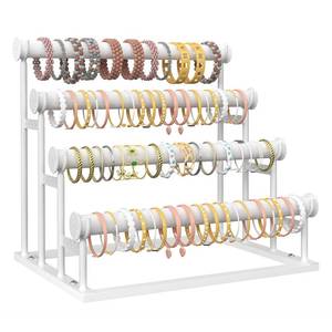 lot 691 image: ORLESS 4 Tier Bracelet Holder, Detachable Velvet Jewelry Display Stand, T-Bar Necklace Storage Organizer Display Stand, Metal Bracelet Holder Display for Bangles Watch Bracelets Scrunchies(White) - Retail $23