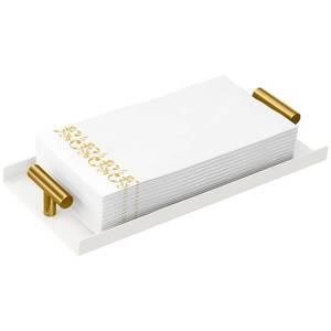 lot 692 image: STWWO Napkin Holder for Bathroom, Guest Towel Holder Tray for Bathroom, White Guest Napkin Holders with Golden T-Handle, Disposable Hand Towel Tray for Guest Room, Table, Kitchen - Retail $8