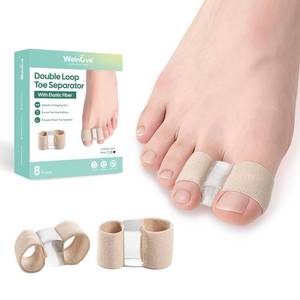 lot 693 image: Welnove 8 Pcs Bunion Toe Separators for Overlapping Toes - Toe Spacers & Bunion Corrector for Women Men, Gel Straightener with 2 Loops, Relieves Foot Pain from Big Toe Misalignment - Retail $10