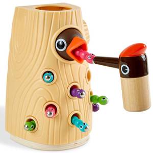 lot 695 image: TOP BRIGHT Montessori Toys for 2 Year Old Girl and Boy, Fine Motor Skills Toddler Toys Age 2-4, Woodpecker Worm Toy Magnetic Bird Feeding Game - Retail $20