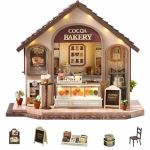 lot 700 image: UNMANIFESTED FOR PIECES MAY OR IS MISSING PIECES Flever DIY Miniature House Kit, Tiny Home Kit with LED Light, Mini House Build Craft Kits for Adults and Teens, Home Decor Creative Gift for FamilyFriends (Leisurely Bakery) - Retail $5,588