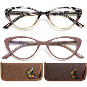 lot 711 image: EYEURL Cat Eye Reading Glasses for Women 2 Pair Blue Light Blocking Readers 0.50 Comfort Spring Hinge Lightweight Eyeglasses Anti Glare for Ladies - Retail $18