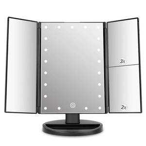 lot 713 image: deweisn Tabletop Mount Trifold Lighted Vanity Mirror with 21 LED Lights, Touch Screen and 3X2X1X Magnification, Two Power Supply Mode Make up Mirror,Travel Mirror - Retail $30