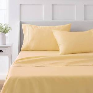 lot 719 image: Martha Stewart 100% Cotton Queen Sheets Set - 4 Piece, Soft, Smooth, Durable, Easy Care, 16 Deep Pocket Sheets, Bedding Sheets, Sateen Sheets, 1 Flat, 1 Fitted, 2 Pillowcases, Dorm Essential, Yellow - Retail $52