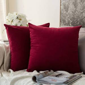 lot 720 image: MIULEE Pack of 2 Velvet Soft Solid Decorative Throw Pillow Covers Burgundy Pillowcases for Sofa Bedroom Couch Car,18x18 Inch Wine Red - Retail $15
