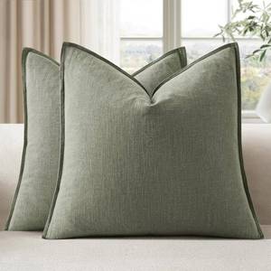 lot 723 image: EMEMA Throw Pillow Covers Decorative Linen Pillow Covers 22x22 Inch Light Olive Green Boho Farmhouse Neutral Couch Throw Pillows for Bed Pack of 2 Accent Pillowcase Modern Sofa Cushion Livingroom Home - Retail $21