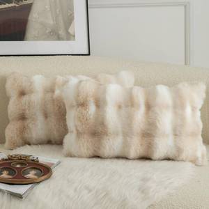 lot 727 image: MANDIOO Pack of 2 Thick Plush Wool Decorative Throw Pillow Covers Super Soft Wave Bubble Fur Velvet Cushion Covers Pillow Shams for Couch Bed Living Room 12x20 Inch White Beige - Retail $19