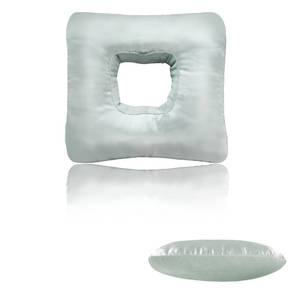 lot 729 image: Yuibthr Ear Piercing Pillow for Side Sleepers with Ear-Shaped Hole for Ear Pain, Reversible Satin & Cotton Washable and Adjustable Ergonomic Ear Guard Protector for Side Sleeping (Square) - Retail $13