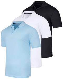 lot 730 image: Real Essentials 3 Pack Mens Short Sleeve Golf Polo Casual Workout Sports Cool Moisture Wicking Collared Shirt, Set D, Medium - Retail $30