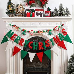 lot 733 image: VitalCozy 3 pcs Pre Strung Merry Christmas Banner Felt Merry Christmas Garland Felt Pennant Flag Xmas Sign Outdoor Indoor Decoration for Holiday Party Supplies Home Porch(Red, Green,Classic) - Retail $20