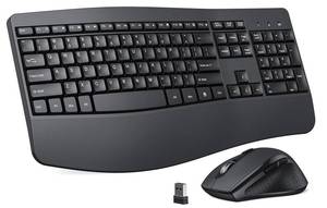 lot 736 image: MISSING RECIEVER Ergonomic Keyboard and Mouse Combo, Full Size Cordless Computer Keyboard with Palm Wrist Rest Ergonomic Mouse for Windows Computers Laptops - Black - Retail $36