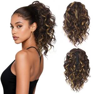 lot 748 image: ZQIAN BEAUTY 12 Inch Ponytail Extension - Soft Curly Pony Tails Hair Extensions, Claw Clip Ponytail Extension, Synthetic Natural Hair Extensions Ponytail (Color Brown with Golden Highlights) - Retail $16