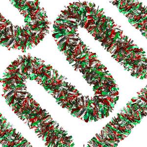 lot 750 image: 66 Ft Christmas Tinsel Garland Thick Tinsel Garland Xmas Tree Decorations Metallic Tinsel Twist Garland for Christmas, Birthday, Party Decor Indoor Outdoor Party Supplies (Green-Red-Silver) - Retail $22