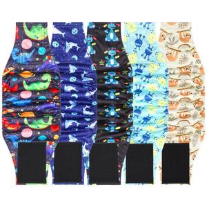 lot 758 image: 5 Pack Dog Diapers Male Reusable, Premium Belly Bands for Male Dogs, High Absorbing Male Dog Pee Wraps for Doggie in Incontinence or Excitable Urination and Training, Dino XS - Retail $13