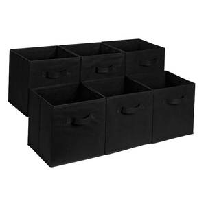 lot 780 image: PRE OWNED SEE EXTRA PHOTOS Amazon Basics Collapsible Fabric Storage Cube Bins Organizer with Handles, Sturdy, Black, 13-x-13-x-13-inch, Pack of 6 - Retail $21