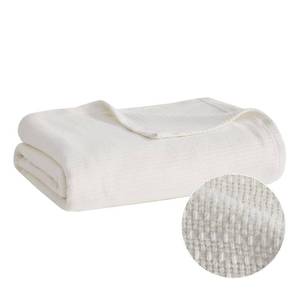 lot 781 image: Madison Park Freshspun Basketweave Luxury Cotton Blanket Cream 90x90 FullQueen Size Basketweave Premium Soft Cozy 100% Cotton For Bed, Couch or Sofa - Retail $33