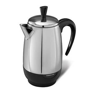 lot 785 image: PRE OWNED Farberware Electric Coffee Percolator, Stainless Steel Basket, Automatic Keep Warm, No-Drip Spout, 8 Cup - Retail $70