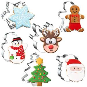 lot 787 image: FUSOTO 6PCS Christmas Cookie Cutters, Holiday Xmas Cookie Cutters Christmas Shapes - Gingerbread Man, Snowflake, Snowman, Christmas Tree, Reindeer, Santa Face for Cookie Baking - Retail $10