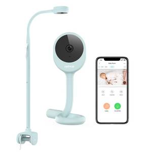 lot 790 image: NETVUE Peekababy Baby Camera with Wireless Audio, Adjustable Crib Mount Monitor, Works via 2.4GHz Wi-Fi for Wide Coverage & Stable Connection, Smart App, Two-Way Talk, No Screen (Blue) - Retail $70