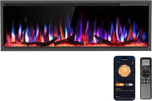 lot 191651 image: Retails for $300 R.W.FLAME 50 Recessed and Wall Mounted Smart Electric Fireplace, AlexaWiFi Enabled, APP Control with Multiple Sound Modes, Adjustable Flame Colors and Speed, Available with Log & Crystal Options