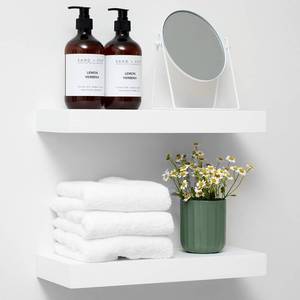 lot 191663 image: Homeforia White Floating Shelves 16 inch, High End Solid Real Wood 16inch Bathroom Floating Shelf for Wall Mounted, White Wooden 16 Floating Shelves, Heavy Duty Bracket, 16 X 6.5 X 1.75 inch, Set of 2