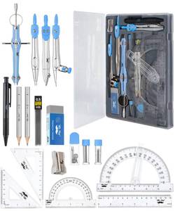 lot 40138 image: Mr. Pen- Geometry Set, 15 pcs, Blue, 6 Inch Swing Arm Protractor, Divider, Set Squares, Ruler, Compasses and Protractor - Retail $13