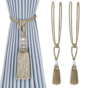 lot 40146 image: BEL AVENIR 2 Pack Curtain Tiebacks Hand-Woven Crystal Holdbacks Home Decorative Tassels Tiebacks (Dark Beige, 2 Pack) - Retail $13