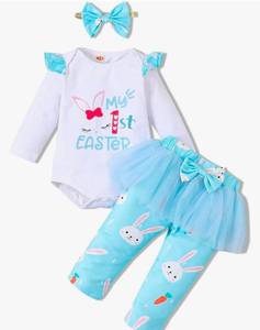 lot 40182 image: Baby Girl First Easter Outfit Set with Bow Headband 18M - Retail $19