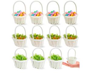 lot 49066 image: Mini White Woven Easter Baskets Bundle with Decorations - Retail $12
