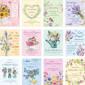 lot 51857 image: Motiskyy 24 Pack Christian Get Well Cards with Envelopes and Stickers Religious Get Well Greeting Cards Bulk with Scripture Encouragement Blessing 4.5 x 6.2 Inch (Watercolor Flowers) - Retail $12