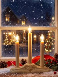 lot 51859 image: Pallerina 3 Light Christmas Window Candles, Electric Window Candles with 4 C7 Light Bulbs, Plug in Electric Candle for Christmas Party Home Decorating Restaurant Table D�cor, Ivory -1 Pack - Retail $24